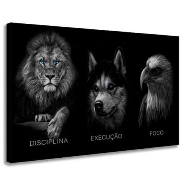 Imagem de Quadro Decorativo Leão Lobo Águia Disciplina Execução Foco Ideal para 
