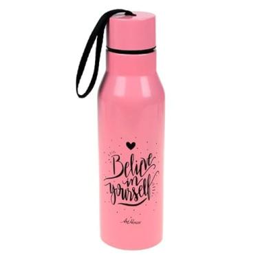 Imagem de Garrafa Termica Inox 650ml Isotermica Com Alca Emborrachada Colorida Compacta Para Academia Viagens Trabalho Esportes Presente (ROSA)