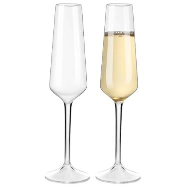 Imagem de HAHASHOW Taças de champanhe de plástico, taças de vinho elegantes de 212 g, conjunto de 2 taças de champanhe de plástico, vinho, martini, copos de suco, para capina, presente de acampamento