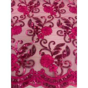 Imagem de Sedona Designz Tecido de renda floral Queen com cordão de 127 cm de largura com lantejoulas – Tecido bordado de malha com bordas recortadas para formatura, vestidos de noiva, decoração e projetos de