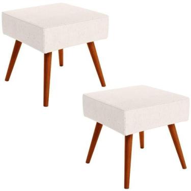 Imagem de Kit 02 Puffs Banqueta Decorativa Com Pés Palito Linho Cru - BARROCARTE