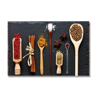 Imagem de Arte de parede em tela colorida para especiarias e colher de tempero | Decoração de cozinha vintage | Arte moderna para casa e sala de jantar. B24. Tela somente 80 x 120 cm - 31,5 x 47,3 pol