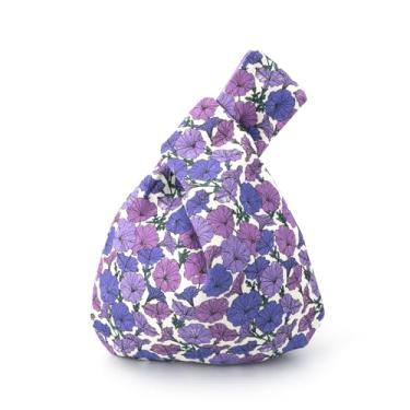 Imagem de BAR AUTOTECH Bolsa de pulso elegante de algodão com estampa japonesa, bolsa de mão, bolsa de lona portátil para mulheres, mulheres, Lavanda Morning Glory, Canvas