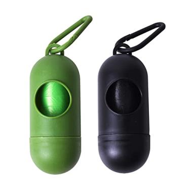 Imagem de Pacote com 2 sacos de cocô para cães com gancho de coleira e 30 sacos de lixo verde escuro e preto para animais de estimação ecologicamente corretos