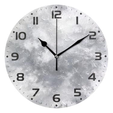 Imagem de JUZIHAI Relógio de parede cinza tie dye silencioso, sem tique-taque, relógios de parede redondos, operados por bateria, fácil de ler, relógio decorativo de parede para casa, cozinha, sala de estar