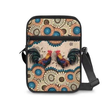 Imagem de CLOHOMIN Bolsa mensageiro para mulheres pequena bolsa tiracolo masculina bolsa tiracolo para chave óculos organizadores de cartões de crédito presentes de férias, Flores Boho de galinha