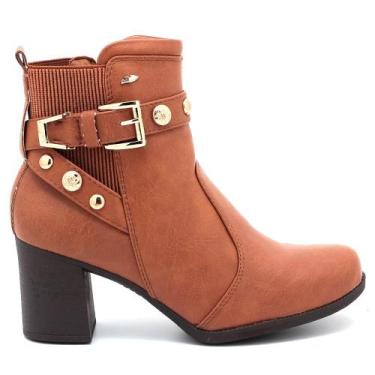 Imagem de Bota Dakota Cano Curto Salto Bloco Tira Brilho DA971, Caramelo, 35