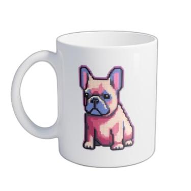 Imagem de Caneca Xícara de Café Porcelana 300ml Bulldog Francês Fundo Roxo