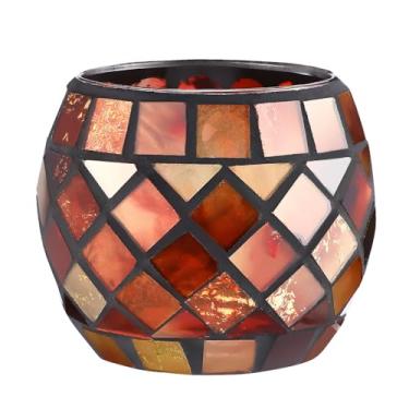 Imagem de Ipetboom Castiçal votivo de vidro - Castiçais de Natal Mosaico Vermelho Tealight Castiçal de Mesa de Jantar de Natal Centros de Mesa de Jantar para Decorações de Casamento em Casa - 8,5 x 5,5 cm