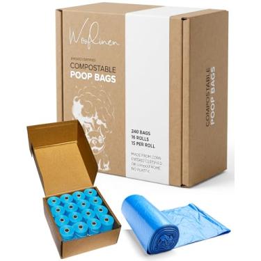 Imagem de Wooflinen Sacos para cocô ecológicos | Sacos de resíduos de cães compostáveis certificados, sem cheiro, feitos de milho | Grande e grosso (16 rolos, 240 unidades)