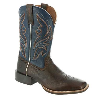 Imagem de ARIAT Bota masculina esportiva Knockout Western com bico quadrado largo, Whiskey escuro/azul xerife, 11.5 Wide Big Kid