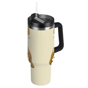 Imagem de Joisal Cute Cartoon Puppies Brown Bege Tumblers com tampas e canudos Garrafas de água isoladas de aço inoxidável 1,134 g Copo com alça rosa carros fofos xícara de café bebida quente