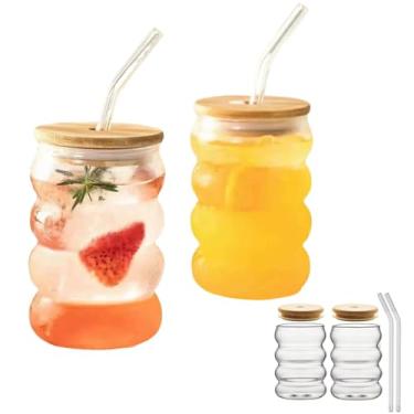 Imagem de 2 copos de vidro de 340 g, vidro de borossilicato alto com palha, forma de lagarta criativa, cappuccino, chá, copo de bebida resistente ao calor