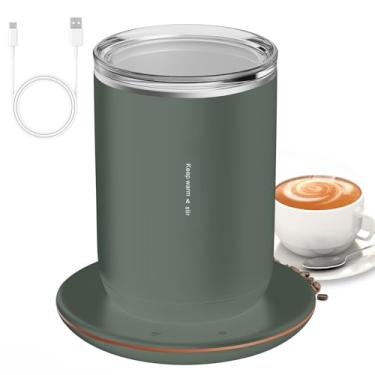 Imagem de Caneca de Café Auto-Agitação 2 em 1 com Base Aquecedora Temperatura Constante Função Magnética 10W Aço Inoxidável Isolação Térmica Botão e Tampa para Leite Chá Bebidas Pó