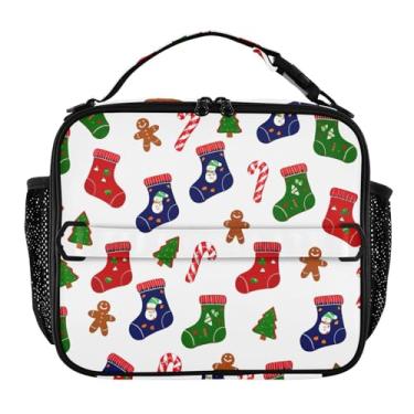 Imagem de Joisal Meias coloridas de Natal, lancheira festiva para mulheres, meninas, lancheira masculina e infantil, lancheira para trabalho, bolsa térmica de alimentos, isolada para escola