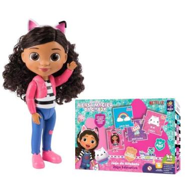 Imagem de COMP Kit Boneca Gabby 13" com Orelhas de Gato + Jogo do Alfabeto Casa 