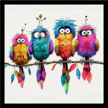 Imagem de DMCVIVR Kits de ponto cruz estampado para iniciantes e adultos, kits de bordado para iniciantes, kit cruzado para iniciantes 11 quilate - quatro pássaros coloridos 45 x 45 cm