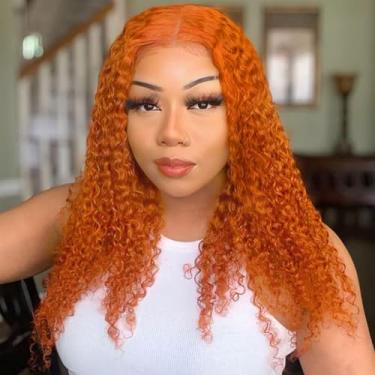 Imagem de Peruca Hihmarm Ginger Bob, cabelo humano sem cola, 13x6 HD, onda profunda, renda frontal, cabelo humano pré-arrancado, cacheado, renda frontal para mulheres negras, 18 polegadas