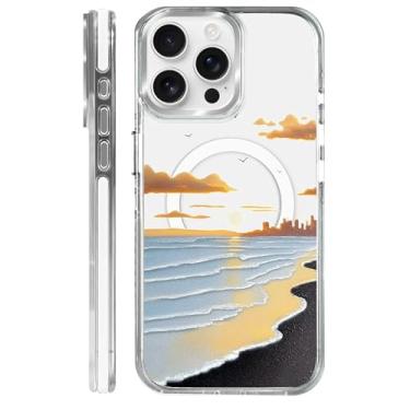 Imagem de casesok Capa para iPhone 15 Pro Max compatível com Magsafe, design estético claro bonito para meninas e mulheres, capa rígida protetora antiqueda para iPhone 15 Pro Max-Seaside Sunset Landscape Anime