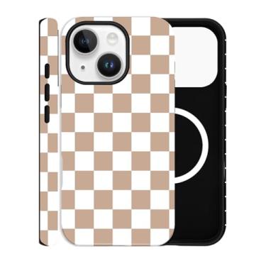 Imagem de ZOEVEES Capa de telefone quadriculada para iPhone 15, compatível com MagSafe, capa rígida híbrida de 2 camadas para mulheres, marrom