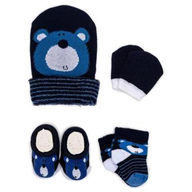 Imagem de Kit Touquinha Meia Luva Pantufa Enxoval Bebê Recém-Nascido Menino Mate