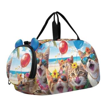Imagem de Bolsa esportiva para meninos e crianças pequenas, bolsas de viagem para meninas, academia, bagagem infantil, arte pop, vaca highland, Traje de gato sorridente, Clássico