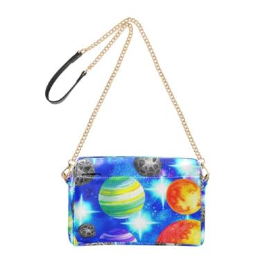 Imagem de Joitme Bolsa de ombro feminina transversal para celular em aquarela planetas roxa de couro PU com alça de corrente
