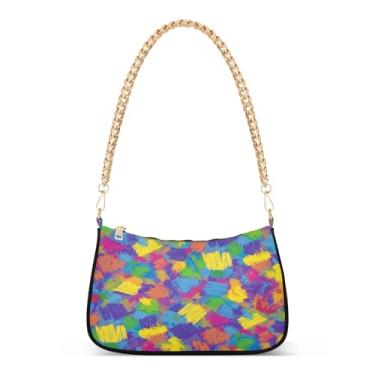 Imagem de Bolsa de ombro colorida roxa amarela com corrente escovada, bolsa Hobo feminina para uso diário e festa