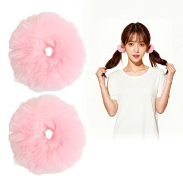 Imagem de Laços de cabelo pompom, 2 peças de elásticos fofos para mulheres e meninas, suportes de rabo de cavalo de pele sintética macia para uso diário, festas e presentes (rosa e azul) (azul)