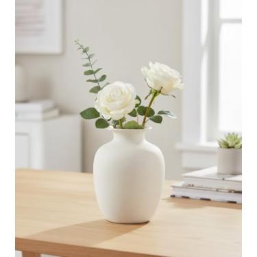 Imagem de Wancetang Vaso rústico de fazenda para grama dos pampas, vaso de cerâmica bege para flores, vasos boho de 17 cm para decoração de casa, mesa de estética, mesa de cabeceira, decoração de estante de