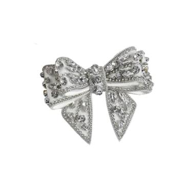 Imagem de 1 broche masculino de gravata borboleta de diamante 9 x 7 cm gravata borboleta decorativa de cristal para eventos formais de terno de casamento, Prata