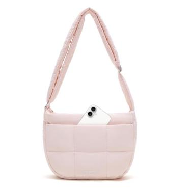 Imagem de WESTBRONCO Bolsa tiracolo feminina acolchoada de nylon com alça ajustável, rosa