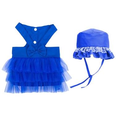 Imagem de apott Vestido tutu azul para cães com chapéu para fantasia de tule para animais de estimação, saia com acabamento em renda, roupas para filhotes, roupas para gatos pequenos, cachorrinhos, menina, M