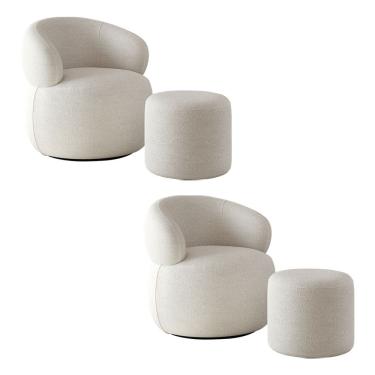 Imagem de Kit 2 poltronas Orgânica giratória eloah 2 puff ello luxo bouclé italiano sala - off-white