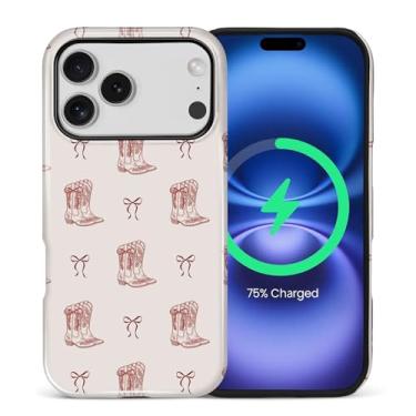 Imagem de casesok Capa para iPhone 17 Pro, compatível com MagSafe, capa rígida de camada dupla + capa de silicone, proteção total à prova de choque, capa para iPhone 17 Pro-Western Red Cowboy Boots Ribbon