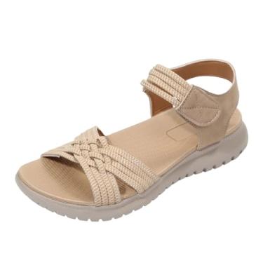 Imagem de Sandálias femininas plataforma peep toe sola grossa casual para verão praia caminhada PU superior, Caqui, 36