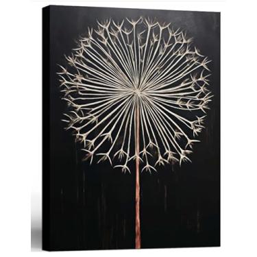 Imagem de RZIGERNO Arte de parede de dente-de-leão emoldurada vintage impressão em tela arte minimalista moderna 30,5 x 40,6 cm imagem de pôster de planta divertida de grão de madeira para banheiro, sala de