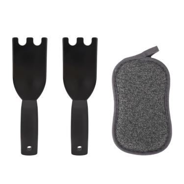 Imagem de 2pçs Grelha Raspador Conjunto para George Foreman, Resistente Calor Plástico Espátula com Ranhuras & Esponja Pano Conforto Pegada Limpador Ferramenta para Grelhas Ranhuradas Interior Exterior