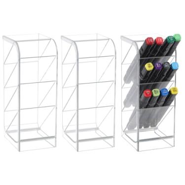 Imagem de GLOBLELAND Organizador de canetas de acrílico transparente, 3 peças, organizador vertical para lápis de acrílico transparente, suporte de armazenamento para escritório, casa, mesa, mesa, papelaria