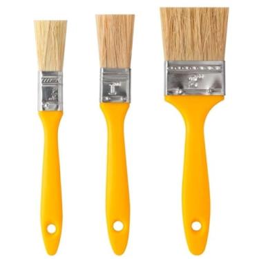 Imagem de Kit de Pincéis para Pintura e Artesanato, 3 Peças, Cabo Plástico Amarelo, Cerdas Naturais de Pelo Suíno, Tamanhos 3/4", 1" e 2", 20 cm