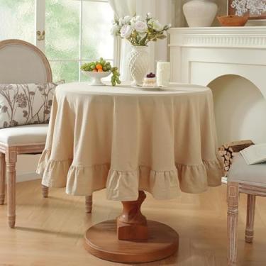 Imagem de HAIRUO Toalha de mesa redonda de algodão bege para casa de fazenda para festas de casamento, cozinha, piquenique, decoração de casa (bege, redonda, 119 cm)