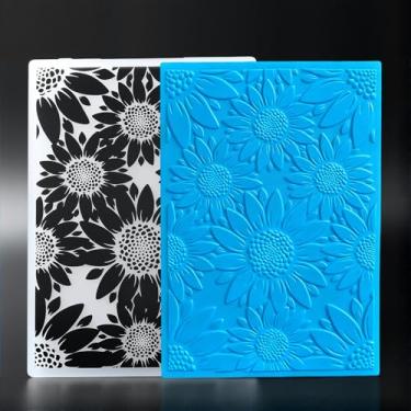 Imagem de Pacote com 2 pastas em relevo de plástico com fundo floral 3D - 2 tamanhos de pastas em relevo com textura de flor para fazer cartões, scrapbooking e outros artesanatos em papel