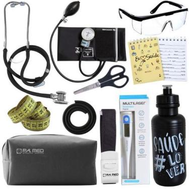 Imagem de Kit Enfermagem Estágio Aparelho Pressão Estetoscópio - INCOTERM, PRETO