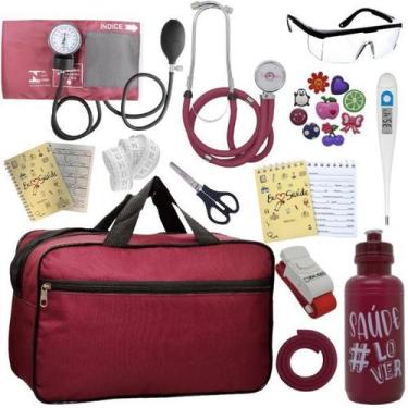 Imagem de Kit Bolsa Aparelho de Pressão Esfigmomanômetro Premium, VINHO