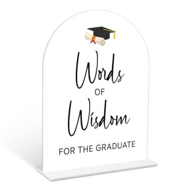 Imagem de Placa de graduação Palavras de Sabedoria, 15 x 20 cm, arco branco, placa de festa de graduação com suporte, placa de festa de formatura para turma de 2025, decoração de graduação, suprimentos de festa