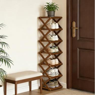 Imagem de YYW Sapateira, prateleira dobrável de bambu, organizador independente de armazenamento de sapatos para entrada, quarto, armário, corredor, (marrom, 7 camadas, 25)