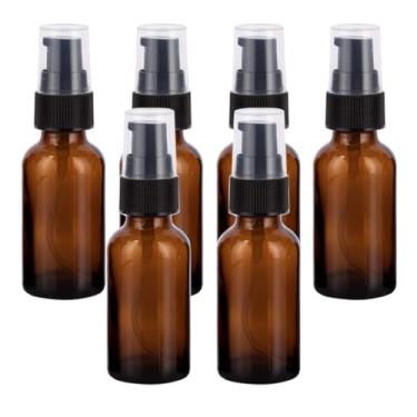 Imagem de 6 frascos de loção de vidro âmbar de 30 ml com tampa preta vazia, recarregável, tamanho de viagem, recipiente de armazenamento para maquiagem cosmética para base de óleos essenciais em creme, 6