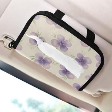 Imagem de SEHANY Elegante suporte de lenços de papel de carro floral roxo, caixa de lenços para carro, viseira solar, porta-guardanapos retangular, dispensador de máscara de carro, caixa de lenços para veículos