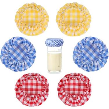 Imagem de 6 peças de tampa de pote de massa fermentada elástica de pano cru tampas de pano reutilizáveis para recipiente de fermento iniciante, suprimentos de panificação de pão, capas de tecido respirável para