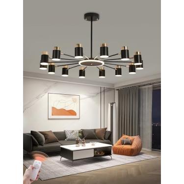 Imagem de Lustre moderno de LED com intensidade regulável, luminária de teto embutida com controle remoto, lustre pendente preto e dourado para sala de estar, quarto, sala de jantar e cozinha (14 lâmp